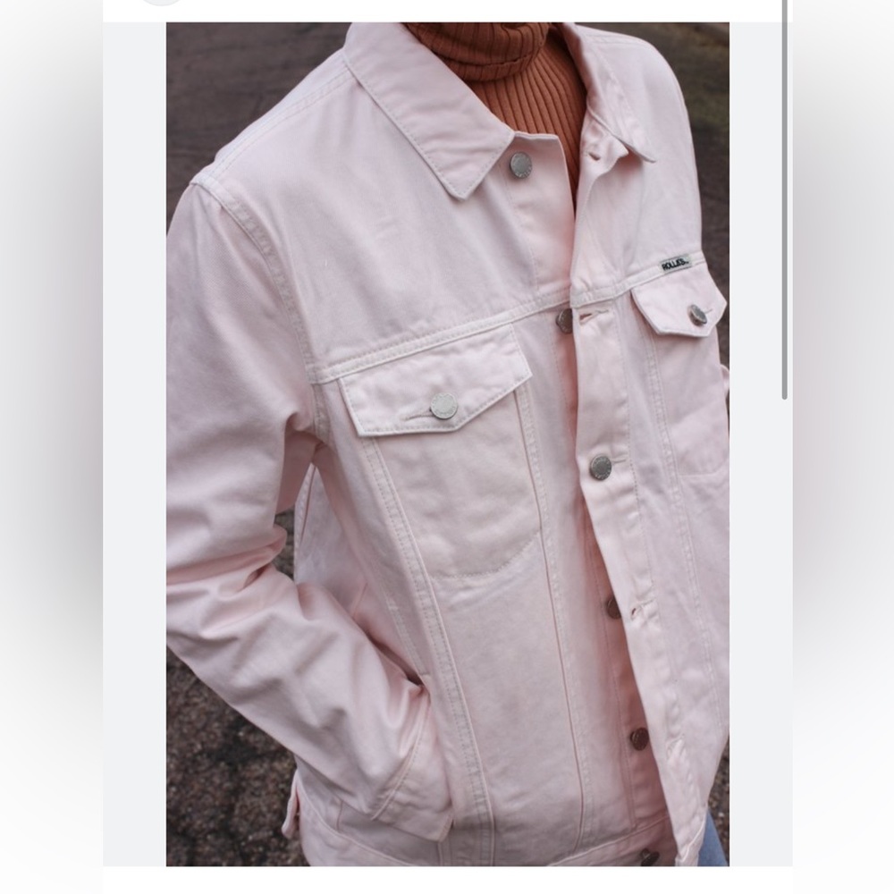 Rolla’s boyfriend fit 100% cotton jean jacket in washed out light pink